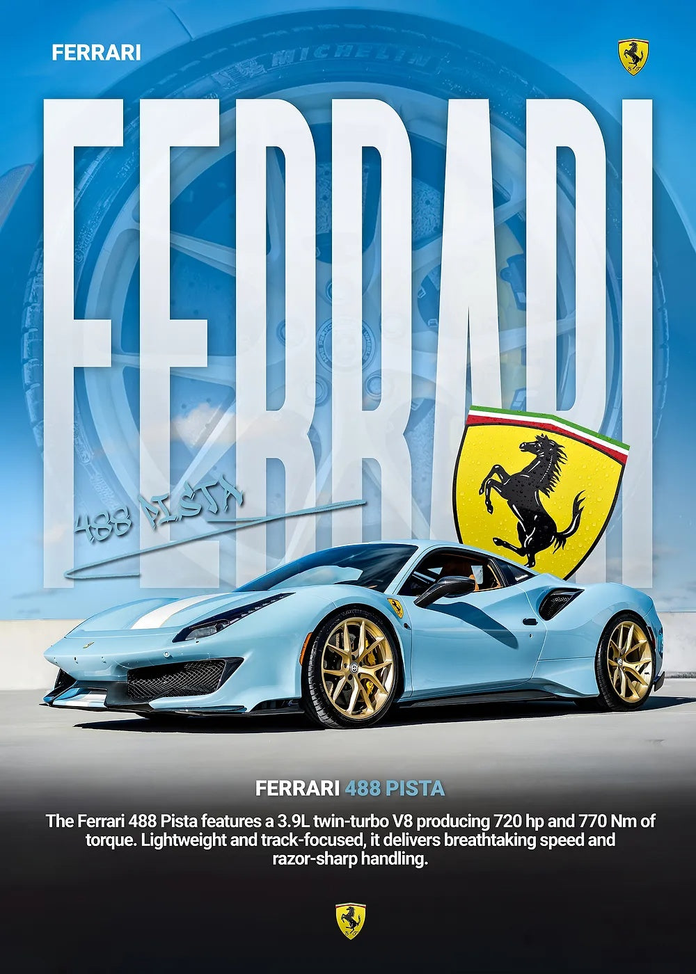Ferrari 488 Pista metal poster artwork
